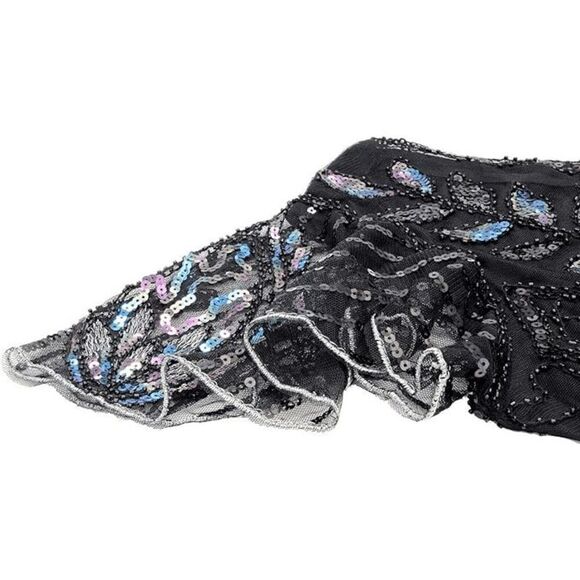 ✨ Flapper Great Gatsby 1920s Retro Tassel Fringe Sequin Midi Black Dress XL NEW - Picture 5 of 13